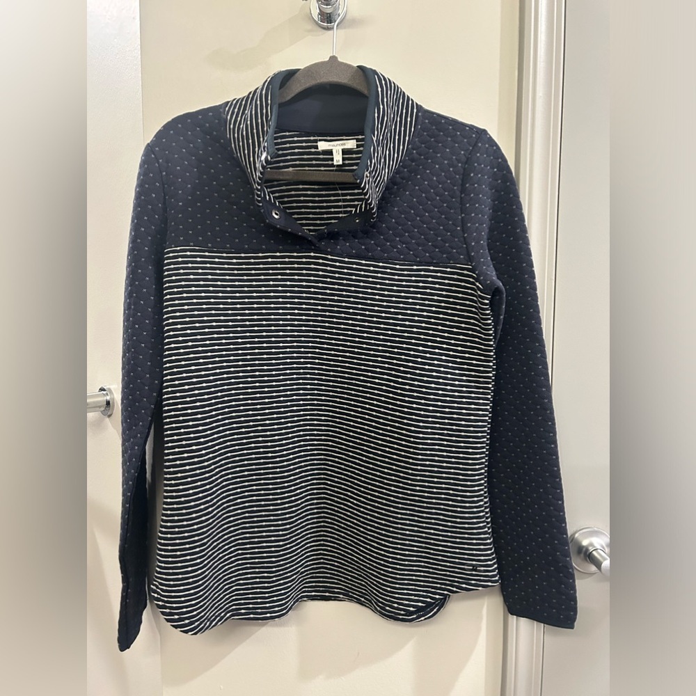 Maurice’s Snap Front Sweater Women’s Medium Navy Stripes - Picture 2 of 11